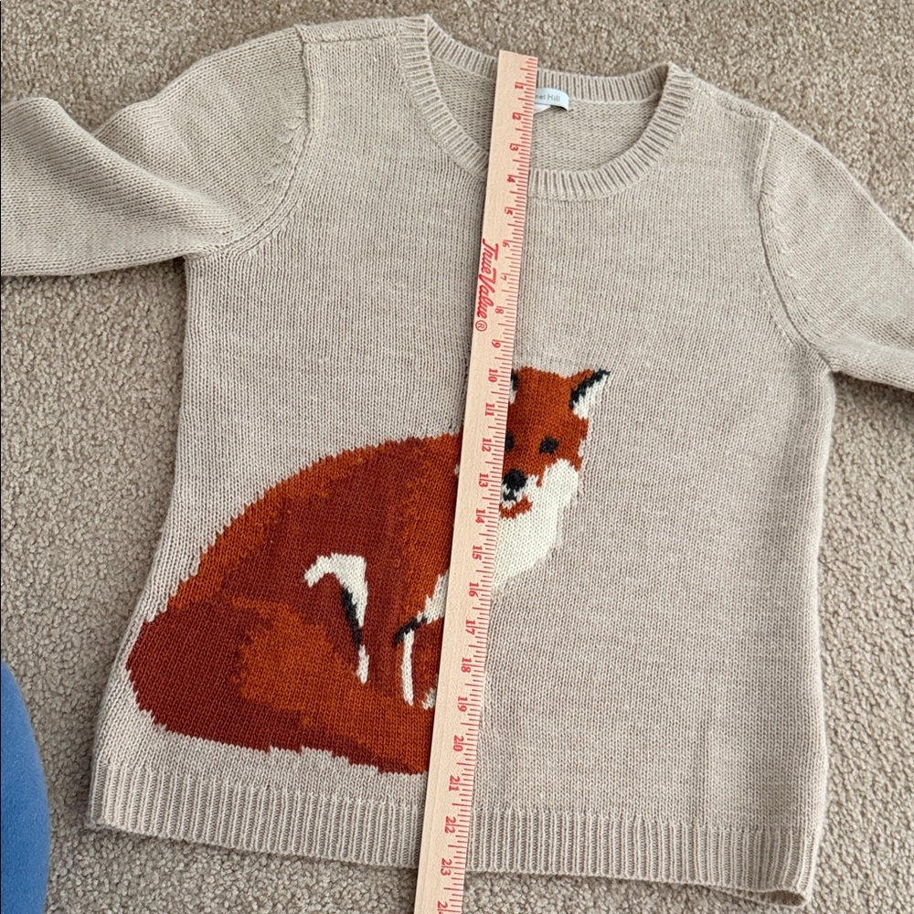 Garnet Hill Wool Blend Crewneck Sweater with Fox Intarsia- Warm Rust/Cream XS - Picture 9 of 13